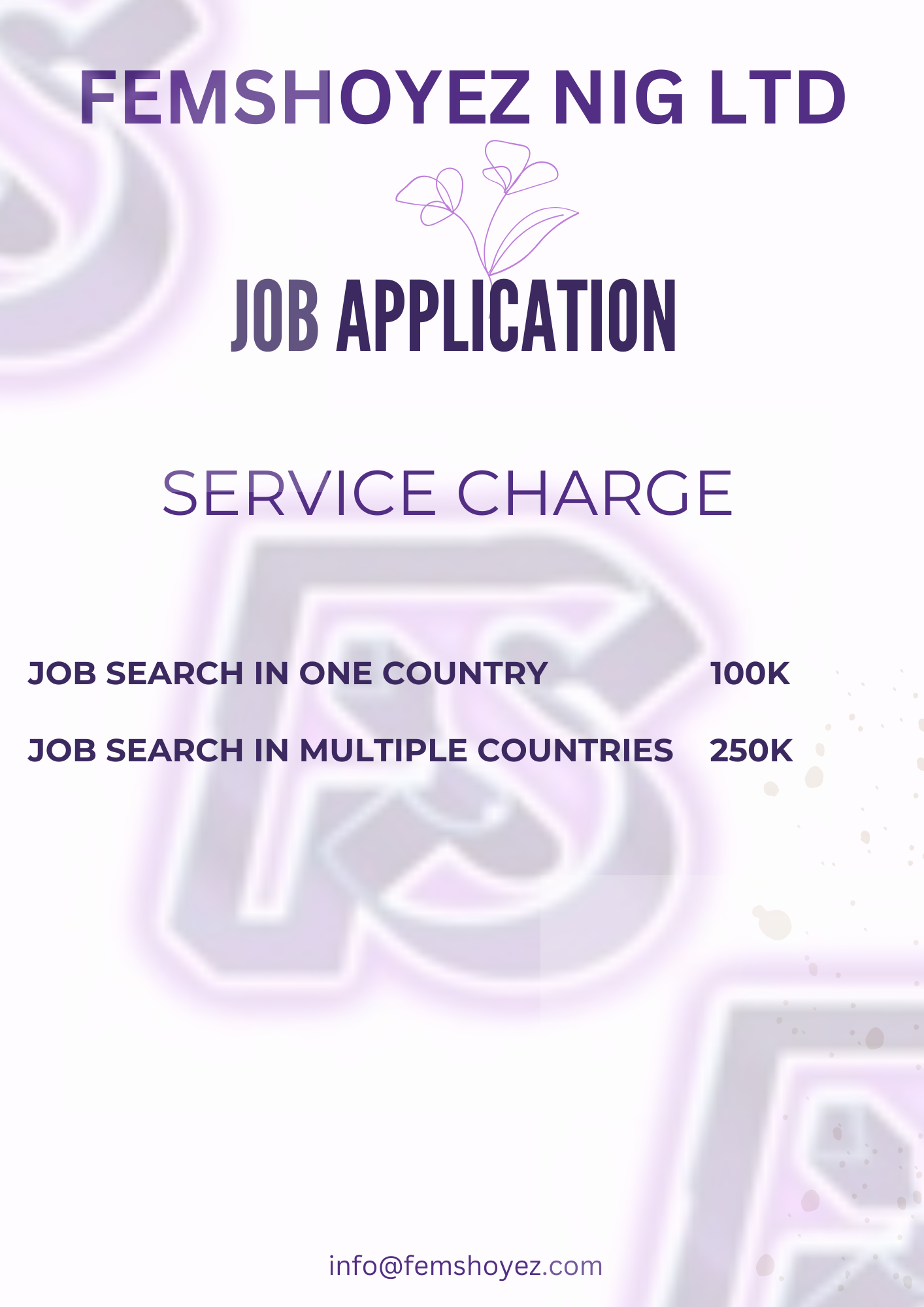 jOB APPLICATION PRICE LIST
